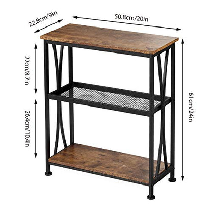Narrow Side Table,3-Tier End Table With Storage Shelves,Small Hallway Table, Industrial Accent Table With Metal Frame Slim Nightstand Sofa Side Table for Small Spaces,Living Room, Bedroom,Rustic Brown