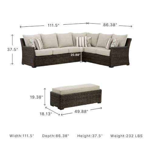 Signature Design by Ashley Brook Ranch Outdoor Sectional, All‑Weather Resin Wicker Patio Furniture With High‑Performance Cushions, Durable Aluminum Frame, Neutral