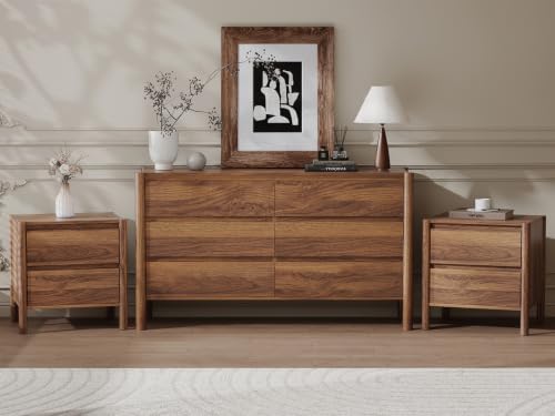 Walnut Dresser Bedroom Set, 6 Drawer Dresser & 2 Drawer Nightstands, view 2