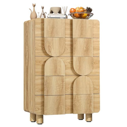 Fluted Oak 5 Drawer Dresser with Curved Profile, view 2