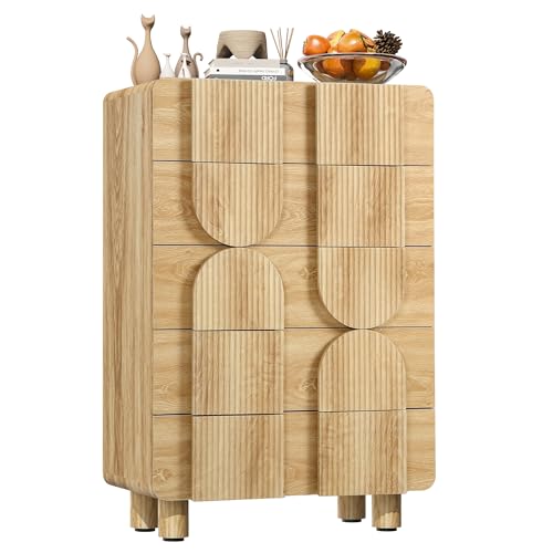 Fluted Oak 5 Drawer Dresser with Curved Profile, view 2