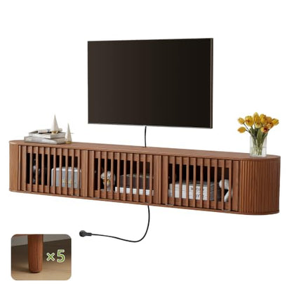 71''Fluted Floating TV Stand Wall Mounted for 65-80 Inch TV-Walnut, view 3