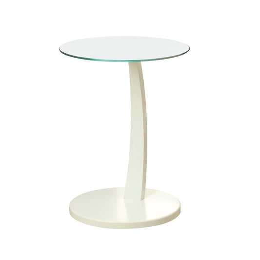 Monarch Specialties I 3017 Accent Table, C-Shaped, End, Side, Snack, Living Room, Bedroom, Laminate, Tempered Glass, White, Clear, Contemporary, Modern