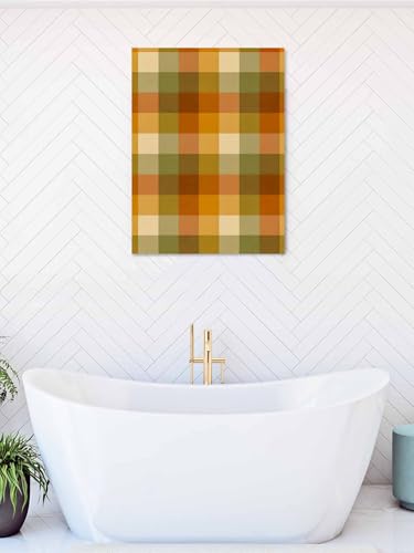 NuYeBiofx Fall Farmhouse Gingham Grid Canvas Wall Art Prints,48"x32" Framed Picture Artwork Vintage Boho Plaid Printed Canvas Oil Painting for Living Room Bedroom Office,Ready to Hang