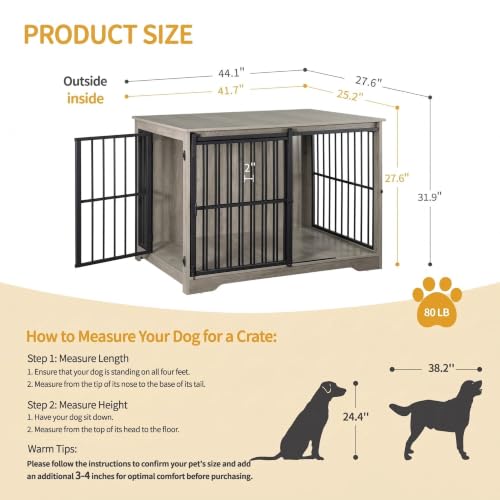 44.1" XL Dog Crate Furniture Indoor Dog Kennel with Barn Door, view 3