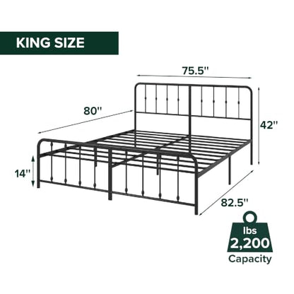 Leonardo Metal Platform Bed Frame, Victorian Spindle Headboard, King, view 3
