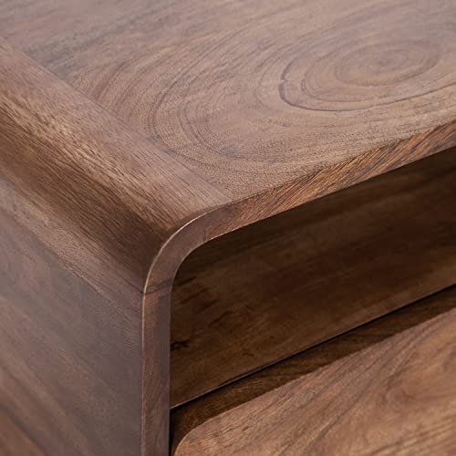Kato Modern Wood Floating Side Table with Drawer, 18 x 10 x 9, Walnut Brown, Contemporary Wooden Floating Nightstand for Bedroom Bedside Table