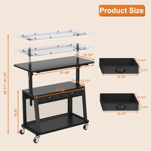 Height Adjustable Standing Desk on Wheels with Drawer, computer desk Black, view 4