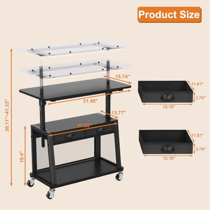 Height Adjustable Standing Desk on Wheels with Drawer, computer desk Black, view 4