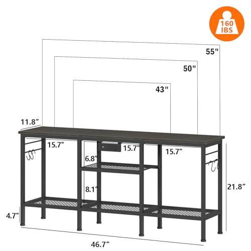 TV Stand with Power Outlets, Entertainment Center with Open Storage Shelves for TVs up to 55 Inch, Media Console Table with Soundbar Shelf for Living Room, Bedroom, Black Oak