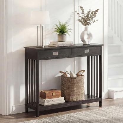 39" Black Entryway Table with Drawer, Narrow Console Table with Storage Shelf, Sofa Table for Living Room, Entryway, and Hallway