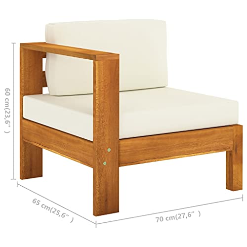 8-Piece Acacia Wood Outdoor Patio Furniture Set Cream White, 23.6 x 39.4 in Modern Garden Conversation Sectional with Cushions for Backyard Balcony Terrace