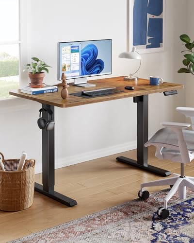 48 x 24 Inch Electric Standing Desk, Height Adjustable Computer Gaming Desk with 4 Memory Presets, Home Office Sit Stand Desk with Hooks & Cable Management, Vintage