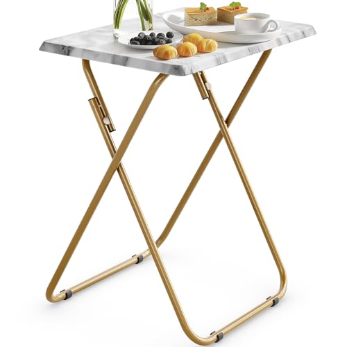 Folding TV Tray Table -Stable Tray Table with No Assembly Required, TV Dinner Tray for Eating, Foldable Snack Tables for Bed & Sofa (Marbling)