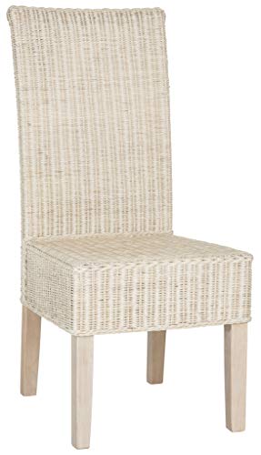 SAFAVIEH Furniture - Arjun Wicker Dining Chair Set of 2 - White Washed - Rattan - Coastal Woven Design - Ideal for Dining Room, Kitchen, 17.7" Seat Height (SEA8013D-SET2)