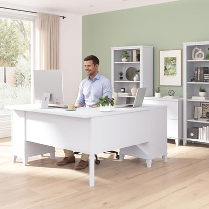 60-Inch L-Shaped Desk with Storage, Corner Computer Office Desk with Drawers and Storage Cabinet, Home Office Furniture, Somerset Collection, White