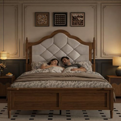 Queen Size Platform Bed Frame with Upholstered Headboard, view 6