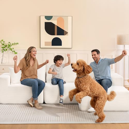 2025 New 108" Cloud Couch Sectional, Comfy Boneless Modular Sectional Sofa with L-Shaped Chaise, Deep Seat Couch for Living Room, No Assembly Required (Beige, Chaise Ottoman)