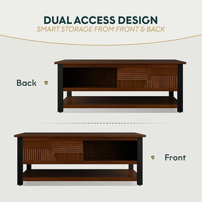 Trapeze Coffee Table for Living Room – Modern Wooden Center Table with Storage, Metal Legs, Large Walnut Coffee Table for Stylish Living Room Furniture Setup