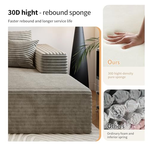 107.5" Cloud Sectional Couch with L-Shape Chaise,Modern Modular Sofa with Deep Seat, Upholstered Couches for Living Room Bedroom Apartments,No Assembly Required, (Camel,Right Facing Chaise)