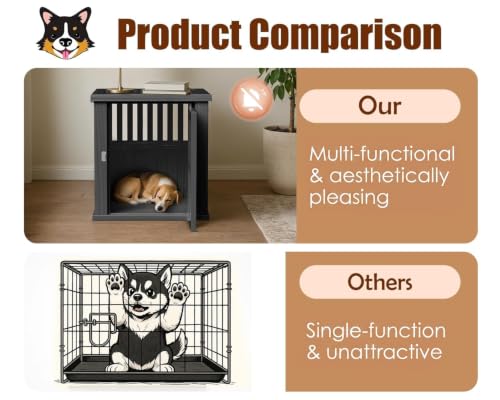29.65 Inch Small Dog Crate Furniture, Black, view 5