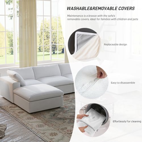 Cloud Modular Sectional Couch,160inch Overzised Down Filled Comfort Sofa Couch for Living Room,8 Seater Minimalist Wide Deep Seat Convertible Couches,Sofa Cover Washable & Removable,White
