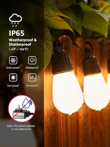 ZB1 AI Smart Outdoor String Lights, 54(42+12) ft RGB+IC+Warm White Outside Light with 15 Plastic LED Bulbs, Music Sync, Alexa Google Enable, 2.4 GHz WiFi+Bluetooth (APP Control, No Remote)