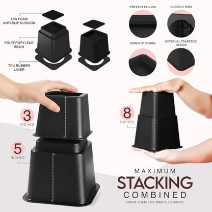 Adjustable Bed Risers 3 & 5 Inch, Black, 36-Pack, view 4