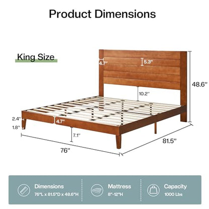King Size Farmhouse Solid Wood Bed Frame with Storage Platform, view 3