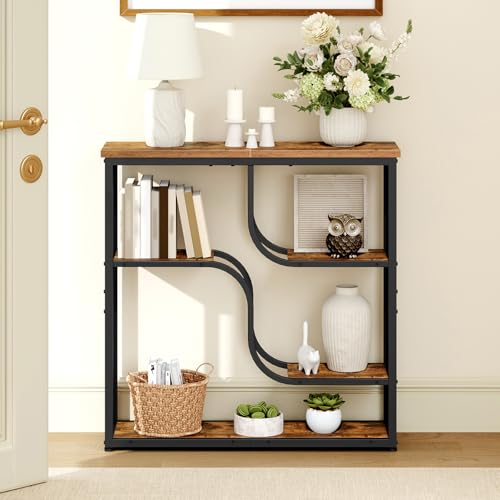 29.5" Console Table, 5-Tier Narrow Entryway Table, Behind Couch Table with Storage Shelves, Sofa Table for Hallway, Living Rooms, Entryway, Rustic Brown and Black BF69XG01