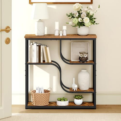 29.5" Console Table, 5-Tier Narrow Entryway Table, Behind Couch Table with Storage Shelves, Sofa Table for Hallway, Living Rooms, Entryway, Rustic Brown and Black BF69XG01