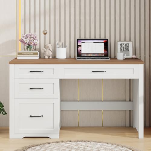 Farmhouse 47" Executive Desk with File Drawer, Wood Computer Desk with 3 Storage Drawers, Workstation for Home Office, Study, Writing