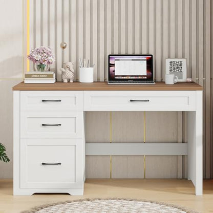 Farmhouse 47" Executive Desk with File Drawer, Wood Computer Desk with 3 Storage Drawers, Workstation for Home Office, Study, Writing
