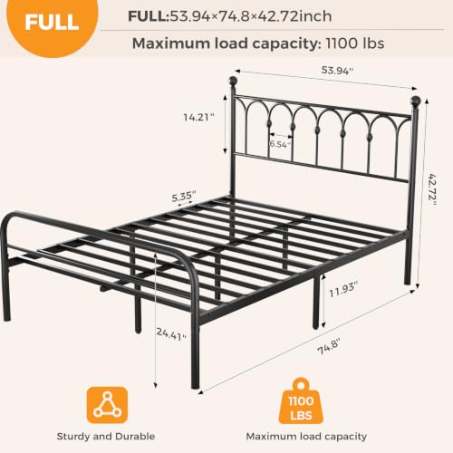 Full Metal Bed Frame with Headboard, 11.9" Storage, Black, view 3