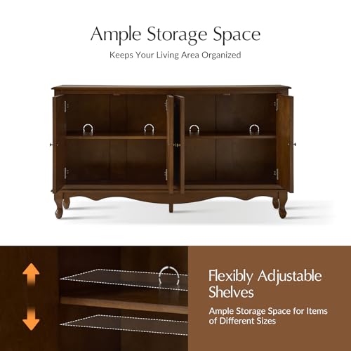 58" Rustic Sideboard Buffet Cabinet Credenza with 4 Doors & 2 Adjustable Shelves, view 6
