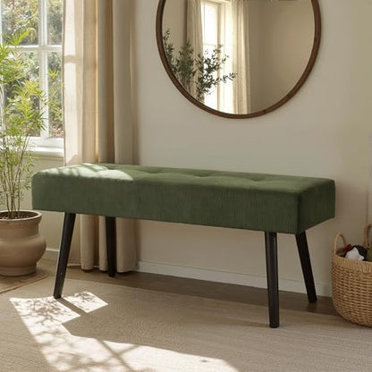 Entryway Bench - Green Bench for Bedroom, Modern Ottoman End of Bed, Corduroy Padded Benches for Living Room, Foyer, Mudroom, Hallway - 39" L x 14" W x 17" H | Corduroy Padded Benches for Living Room, Foyer, Mudroom, Hallway - 39" L x 14" W x 17" H