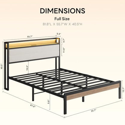 Full Bed Frame with Headboard, LED Lights and Charging Station, view 3