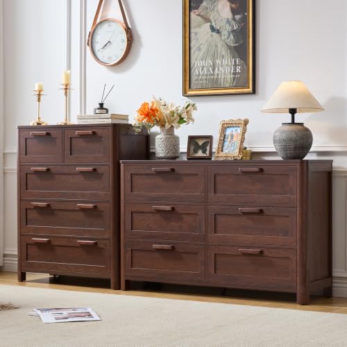 Farmhouse 6 Drawer Dresser for Bedroom, Walnut, view 7