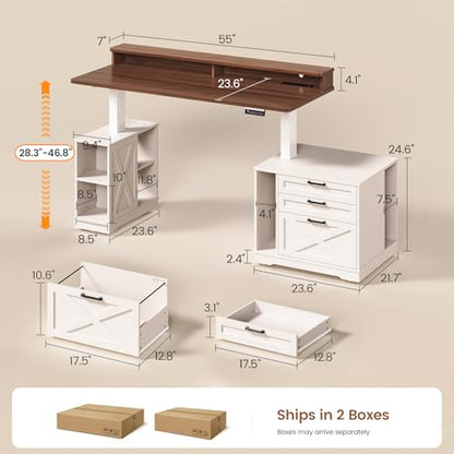 Farmhouse Electric Standing Desk with 3 Drawers and File Cabinet, view 3