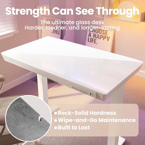 Glass Standing Desk with Drawers, 35 X 20 Inch Electric Adjustable Height Desk, view 6