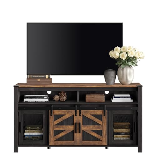 Tall Farmhouse TV Stand for 65 Inch TV, Rustic Brown and Black, view 2