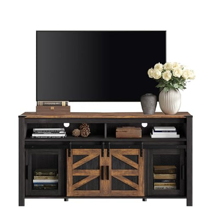 Tall Farmhouse TV Stand for 65 Inch TV, Rustic Brown and Black, view 2