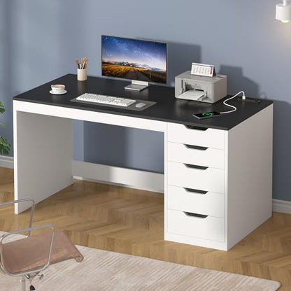 47 Inch Computer Desk with 5 Drawers and Power Outlets for Small Spaces, view 4