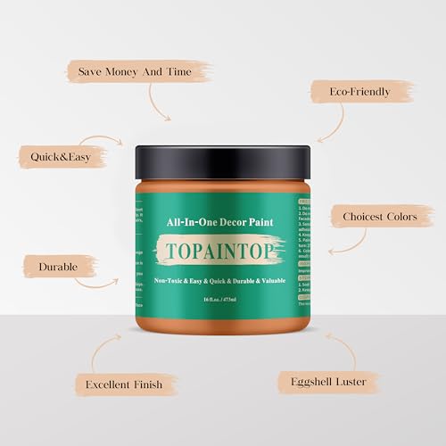 All-in-One Water-Based Wood Refinishing Paint - Low VOC, Fast-Drying, for Furniture, Cabinets & Doors - Easy Furniture Makeovers, with Paint Roller (Orange Brown, 16 Fl Oz)