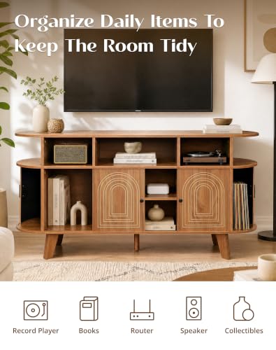 Fluted 59" TV Stand for TV up to 65" with Sliding Door and Cabinet, view 6