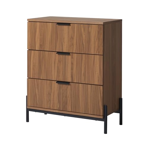 Mid-Century 3-Drawer Chest with Reeded Drawer Fronts, 35 ⅜ Inch, Mocha