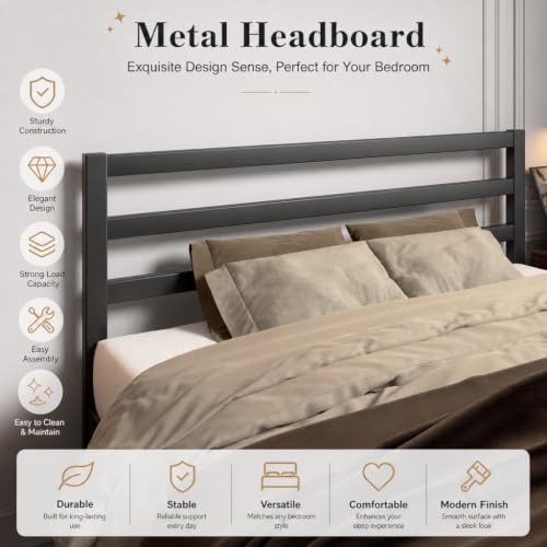 Full Size Metal Bed Frame with Headboard, Metal Slats, Black, view 6