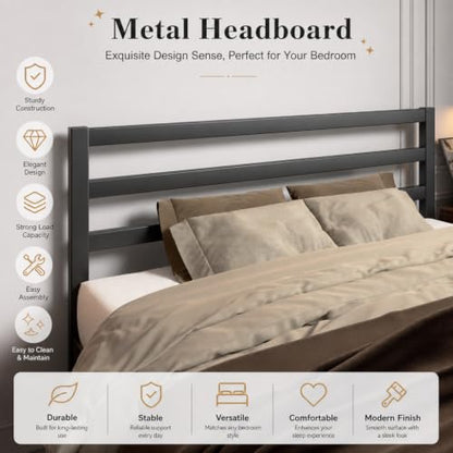 Full Size Metal Bed Frame with Headboard, Metal Slats, Black, view 6