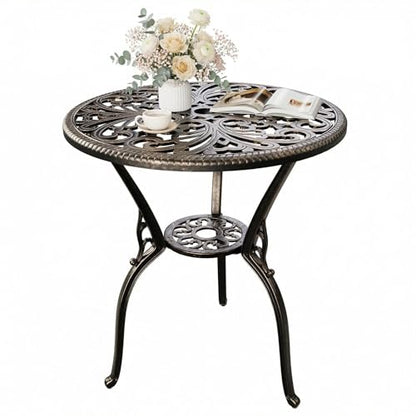 Patio 23''Cast Aluminum Side Table with Umbrella Hole,Outdoor Small Coffee Tables,Anti-Rust Bistro Table,Round End Table,Outdoor Furniture for Indoor,Patio,Garden,Porch,Balcony,Retro Bronze