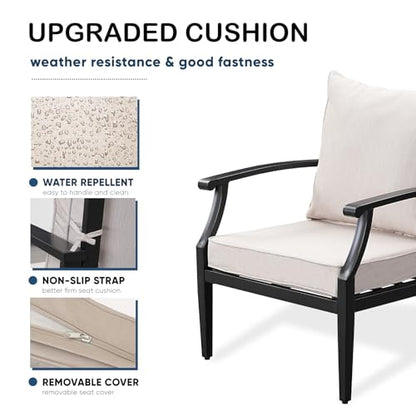4 Piece Outdoor Patio Furniture Set, Oversized Metal Conversation Set with High Back & Deep Seating, Water-Repellent Cushions, Coffee Table for Porch, Deck, Backyard, Beige